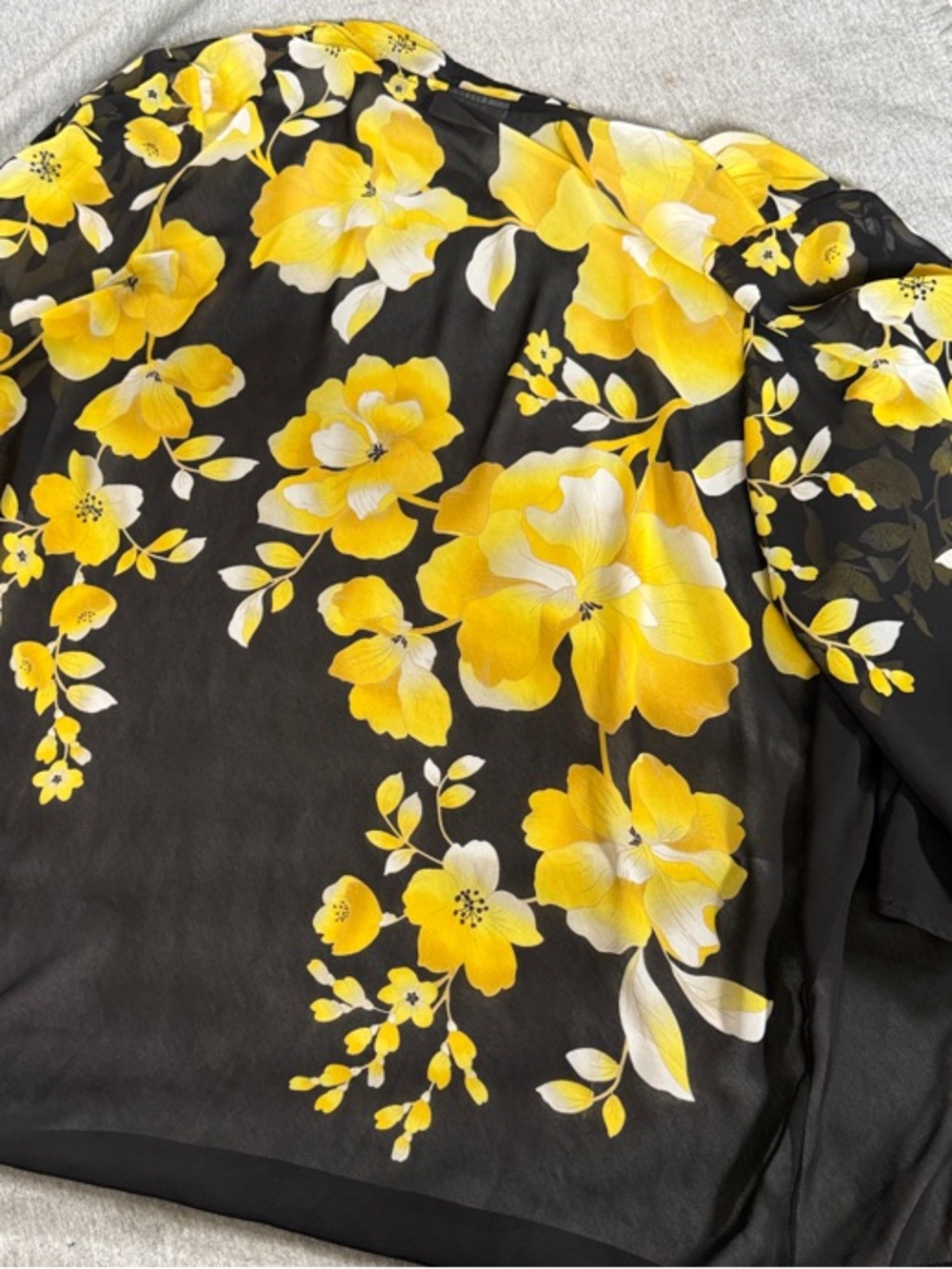 Susan Graver Black Sheer Floral Kimono with Yellow Blooms - Picture 3 of 3